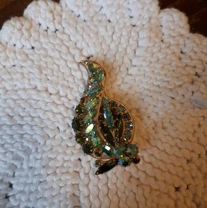 SOLD Green and Blue Rhinestone Brooch